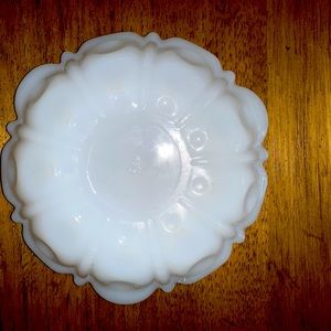 Vintage Anchor Hocking milk glass ashtray 5 3/8 inches scolloped design.